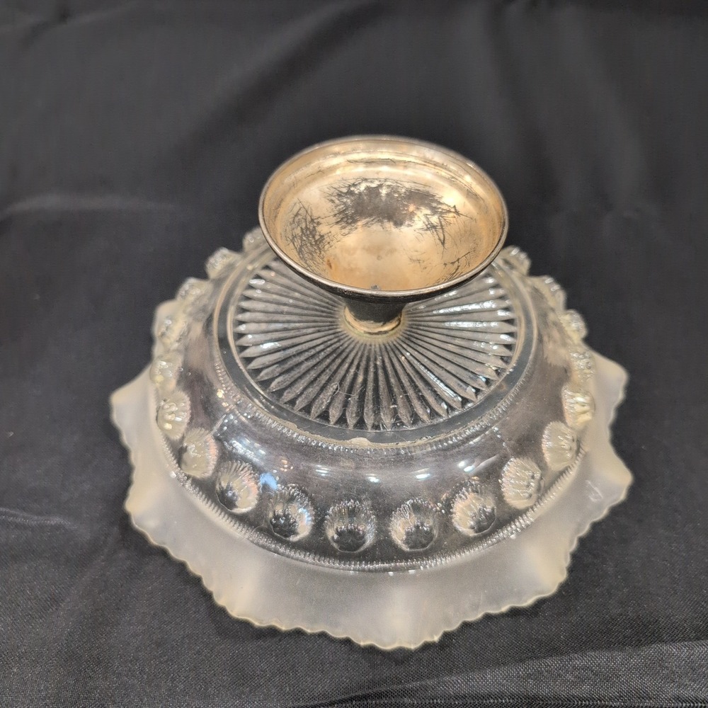 Vintage Frosted Ruffled Glass Compote Bowl Weighted Silver Tone Base - Picture 4 of 6
